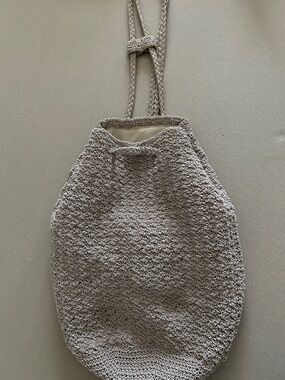 Neutral Crochet Drawstring Shoulder Bag